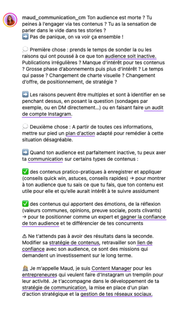 légende optimisée pour insrtagram